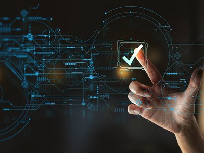 Businesswoman Hand working with Standard Quality Control Certification Assurance Guarantee Internet Business Technology Ui.