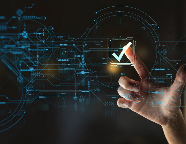 Businesswoman Hand working with Standard Quality Control Certification Assurance Guarantee Internet Business Technology Ui.