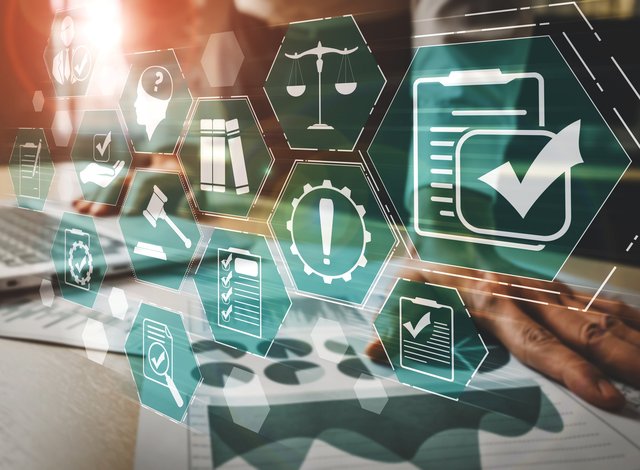 Compliance rule law and regulation graphic interface for business quality policy planning to meet international standard.